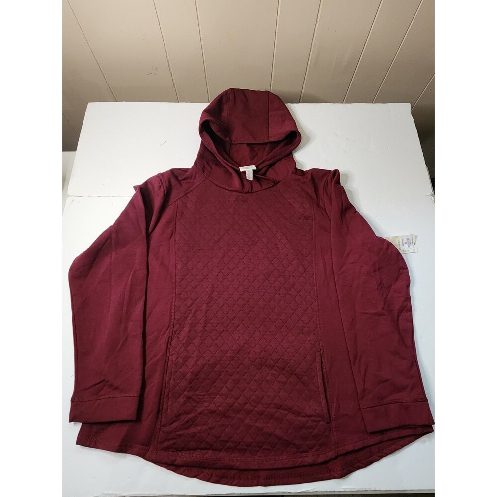 St. John's Bay Maroon Red Diamond Quilted Sweatshirt Hoodie Womens P2XL Pockets